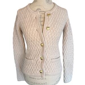 Ann Taylor XS Cream Cable Knit Cardigan Gold Button Sweater Classic Preppy